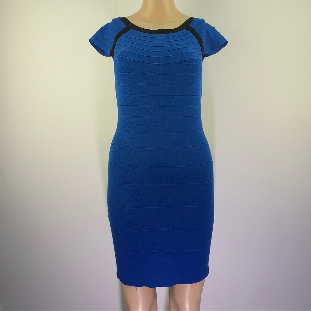 Moda international blue silk bandage dress